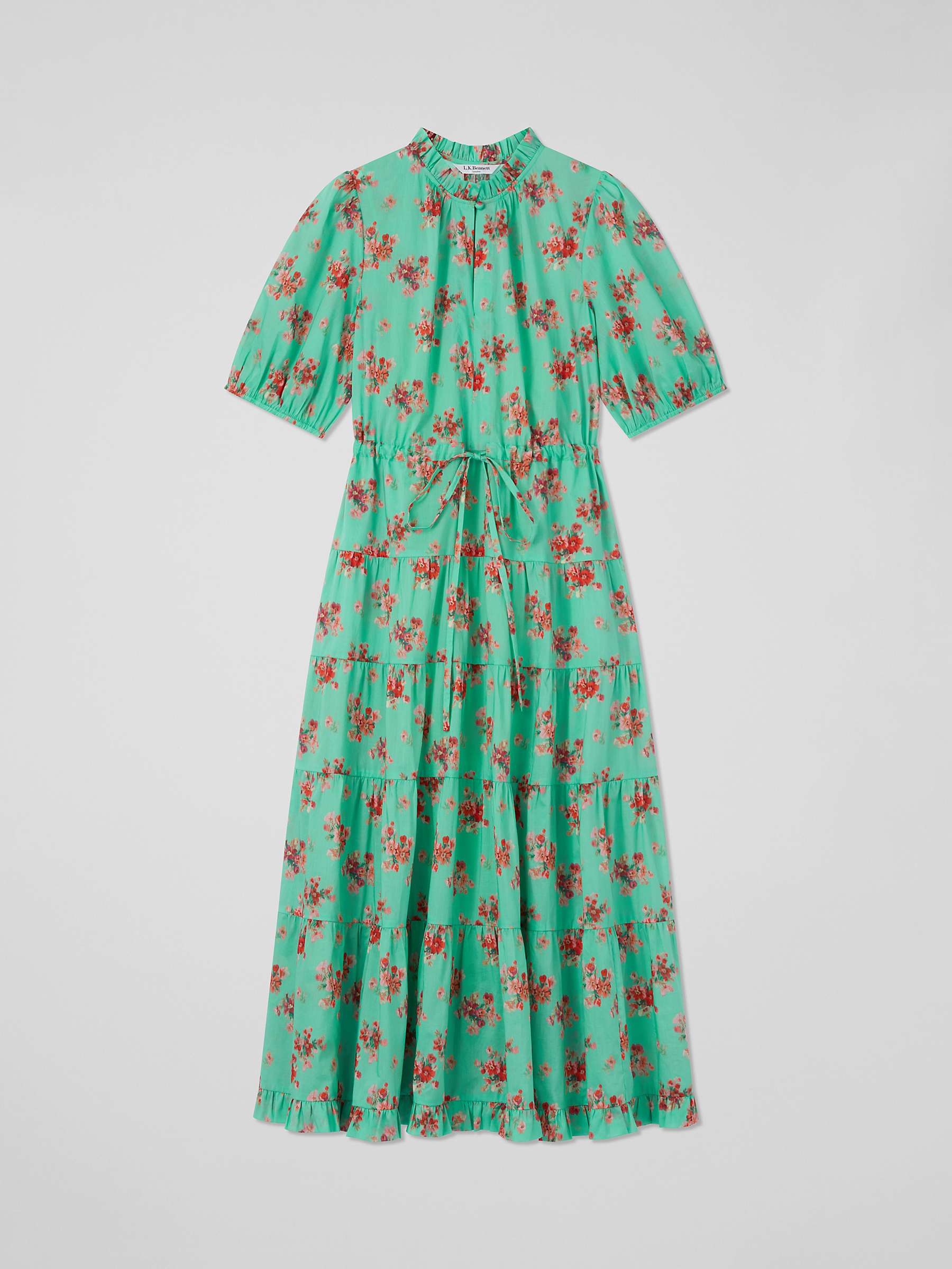 Buy L.K.Bennett Hedy Floral Bouquet Print Tiered Midi Dress, Green/Multi Online at johnlewis.com