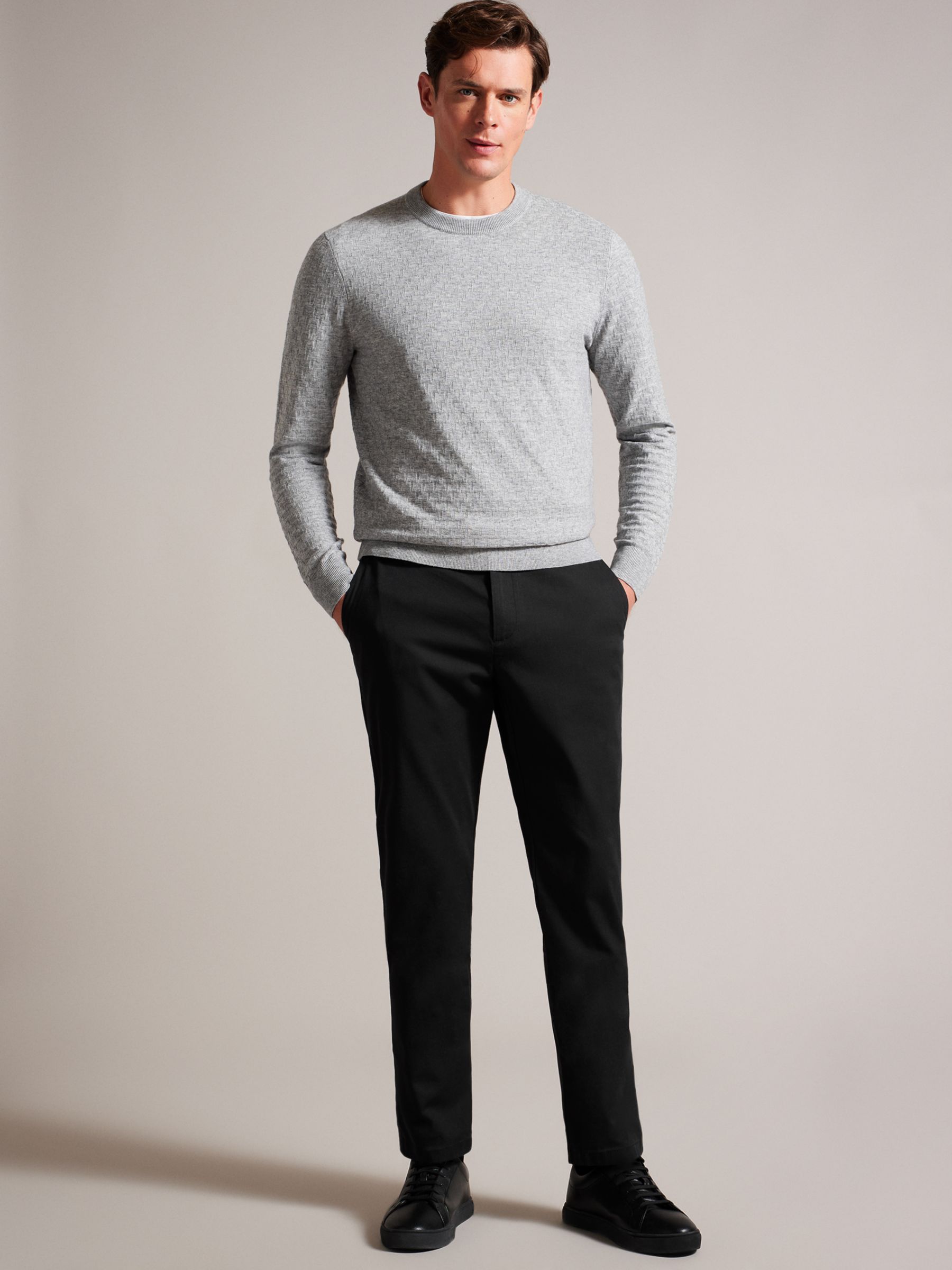 Ted Baker Haydae Slim Fit Textured Chino Trousers, Black at John Lewis ...