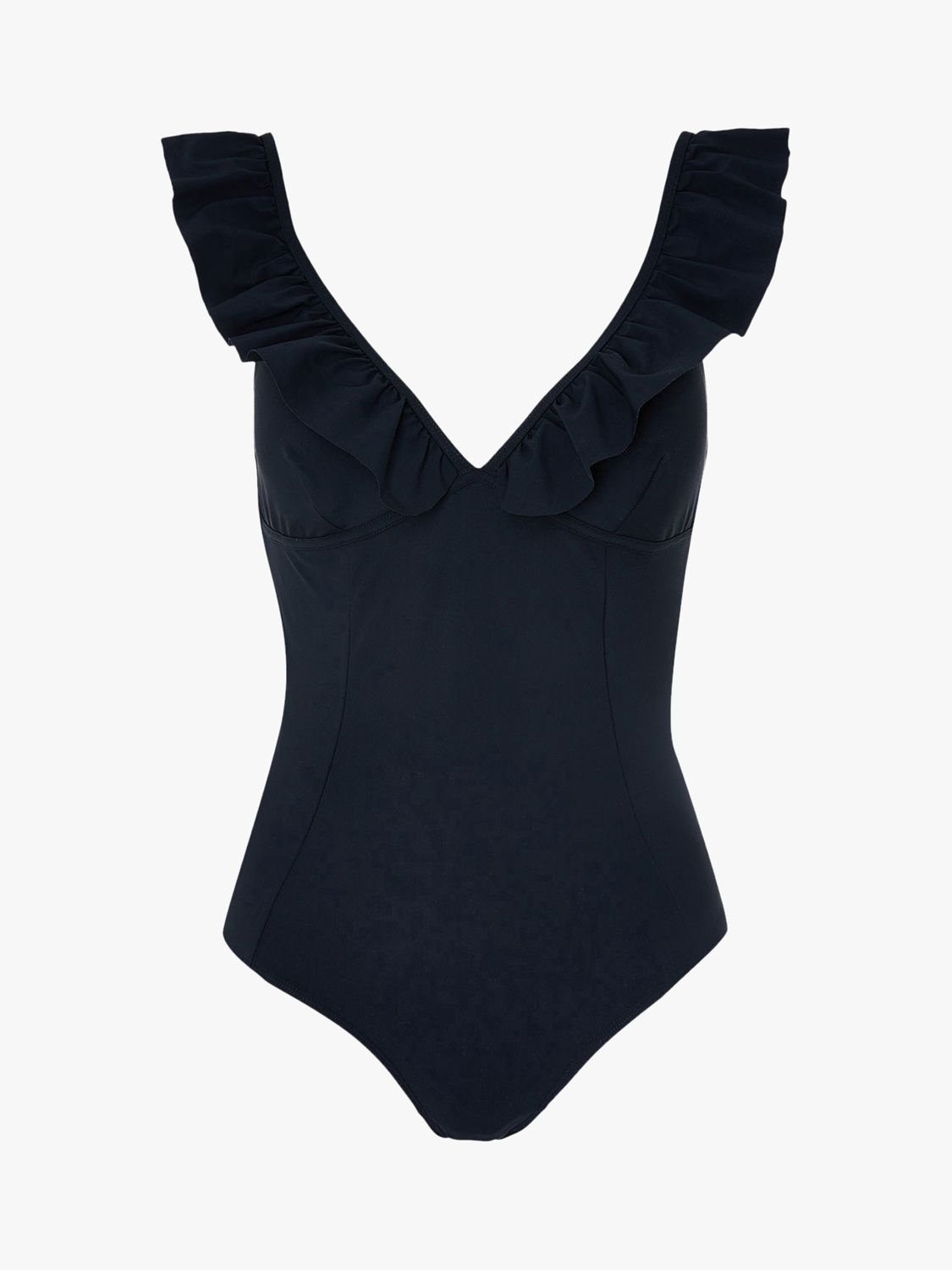Accessorize Ruffle Detail Shaping Swimsuit, Black at John Lewis & Partners