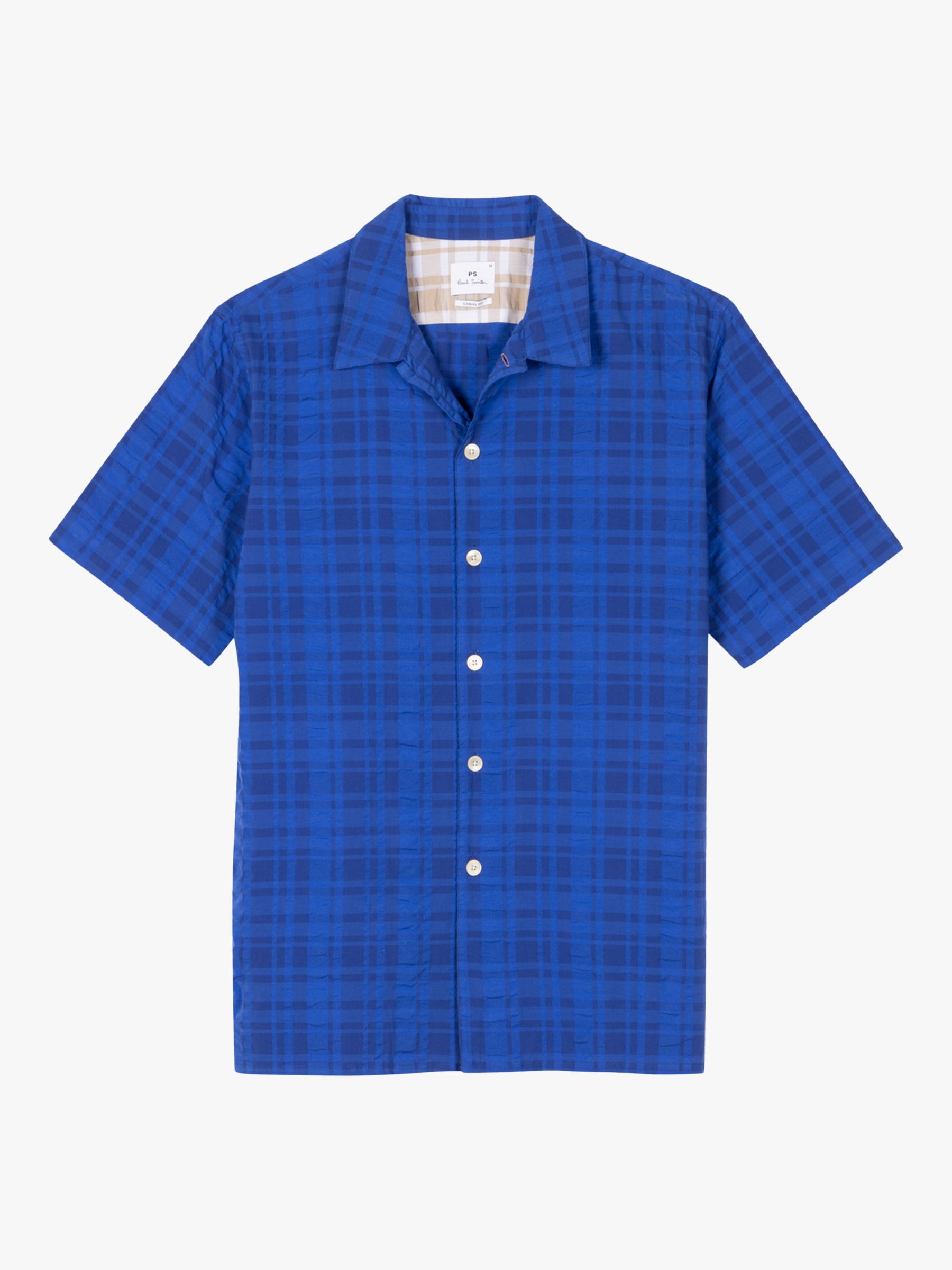 PS Paul Smith Cotton Short Sleeve Check Shirt, Blues, M