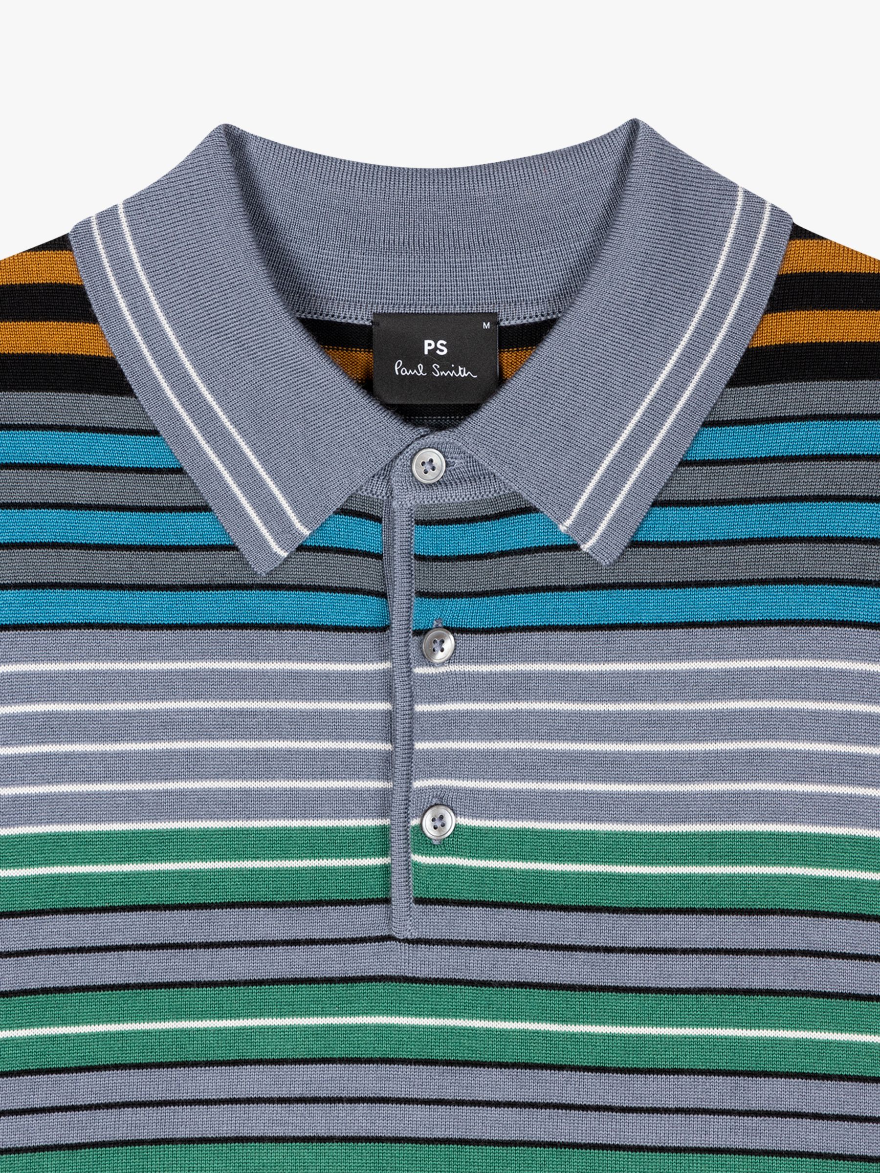 PS Paul Smith Short Sleeve All-Over Stripe Polo Shirt, Grey/Multi, S