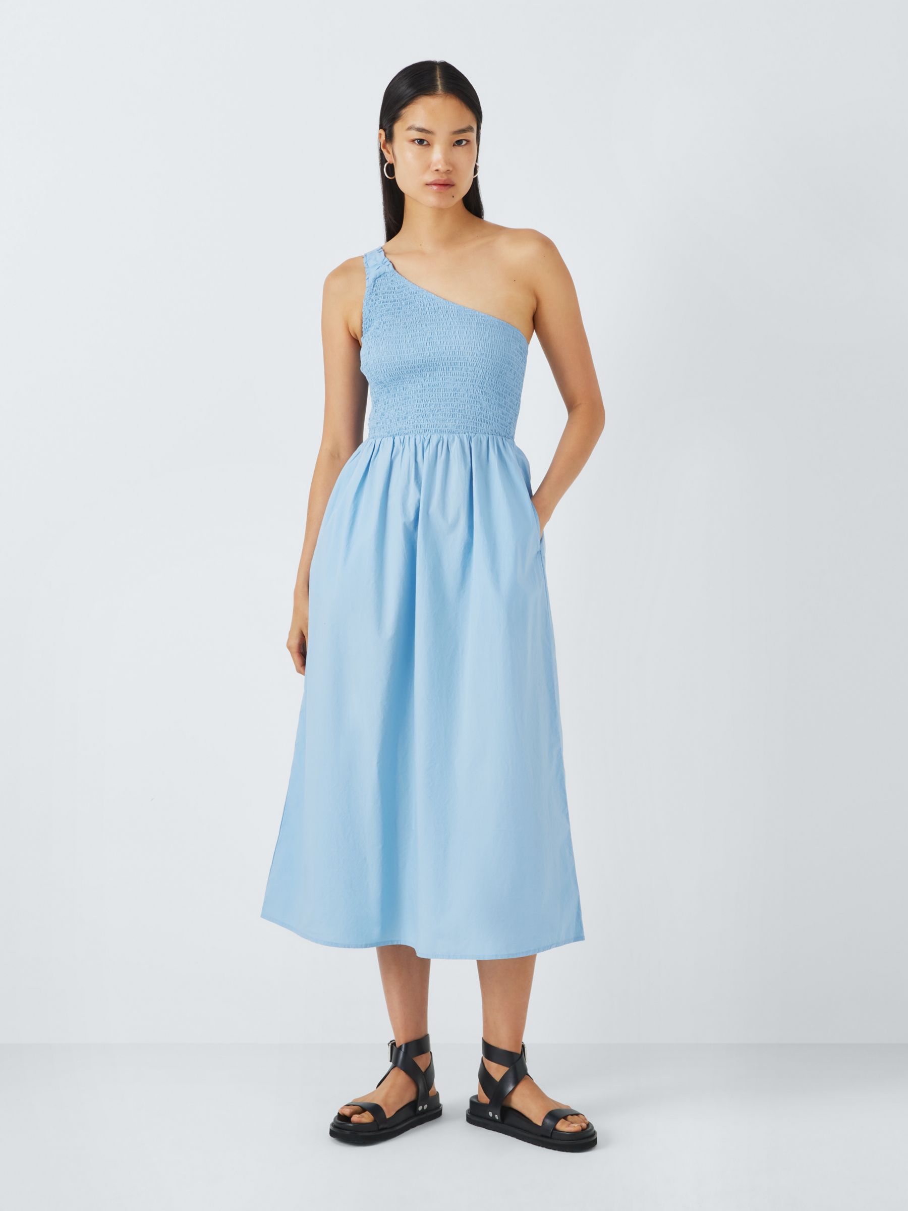 John Lewis ANYDAY Shirred Bodice Asymmetric Dress, Blue, 6