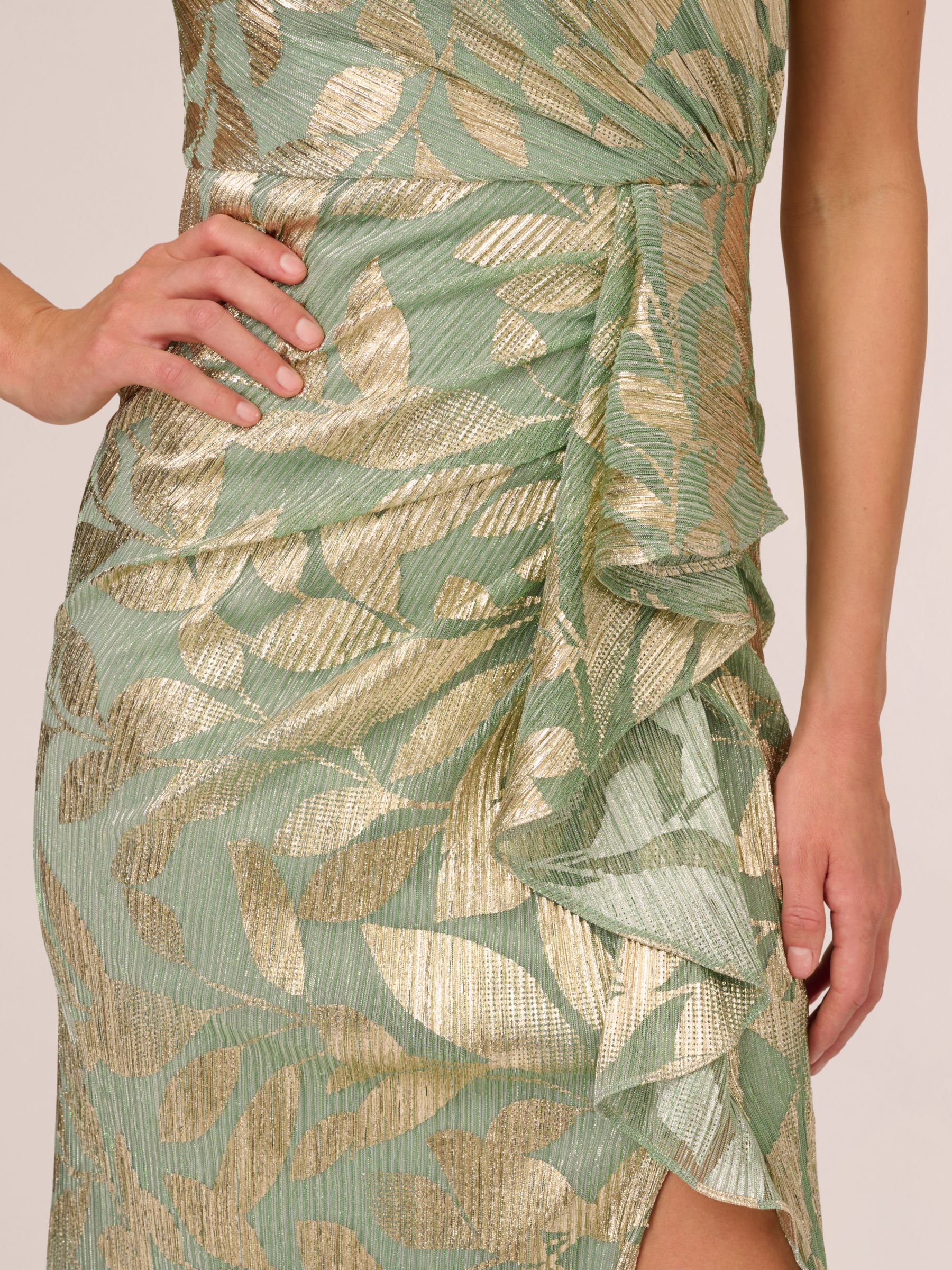 Adrianna Papell Foil Asymmetric Maxi Dress Sage Gold