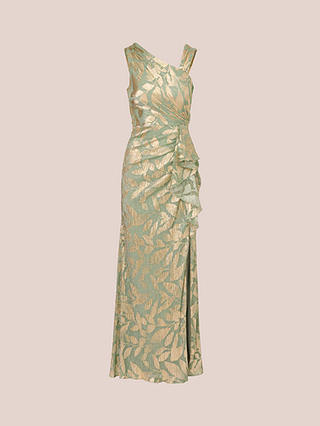 Adrianna Papell Foil Asymmetric Maxi Dress, Sage/Gold