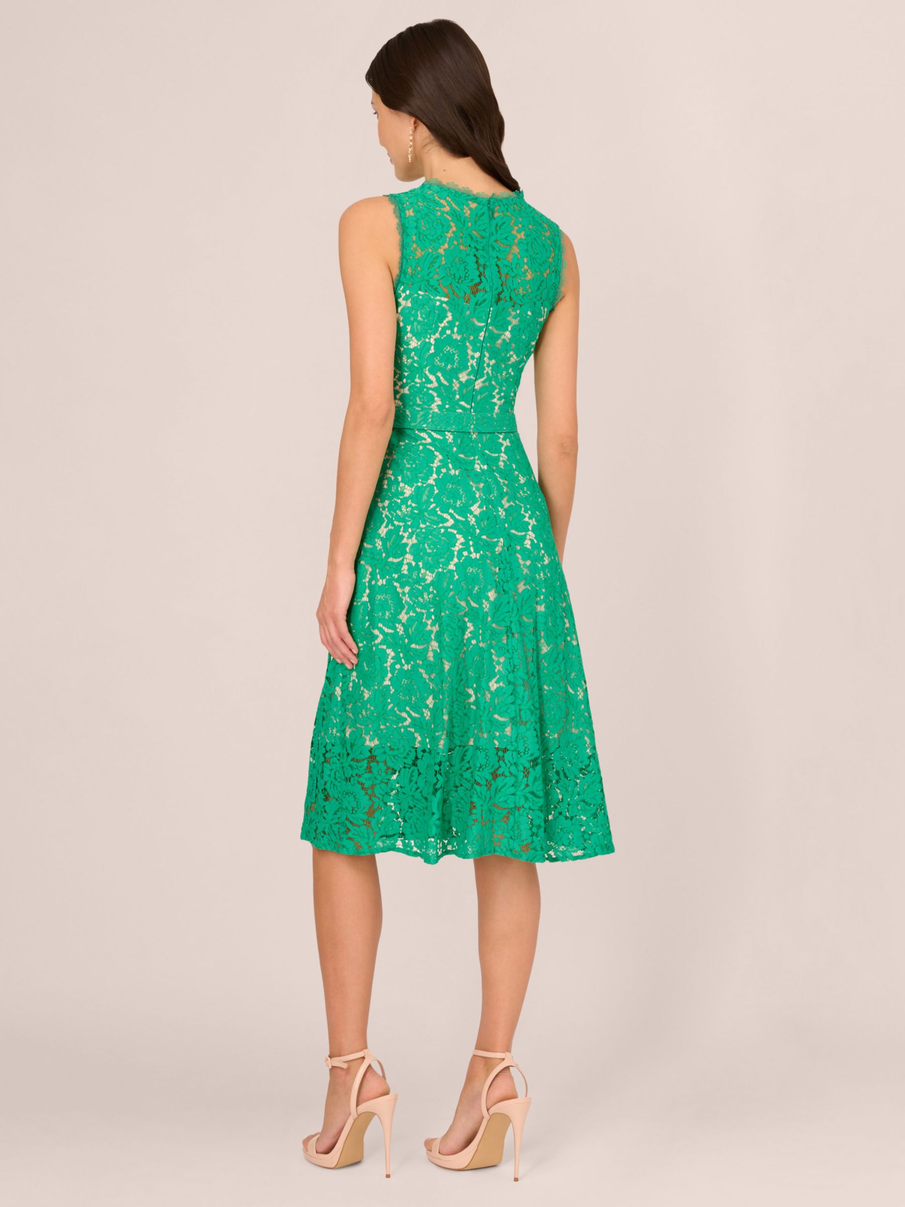 Buy Adrianna Papell Knit Lace Flared Dress, Botanic Green Online at johnlewis.com