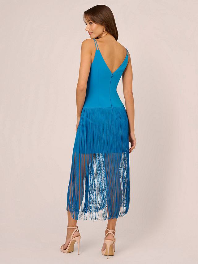Adrianna by Adrianna Papell Knit Crepe Fringe Dress, Deep Cerulean