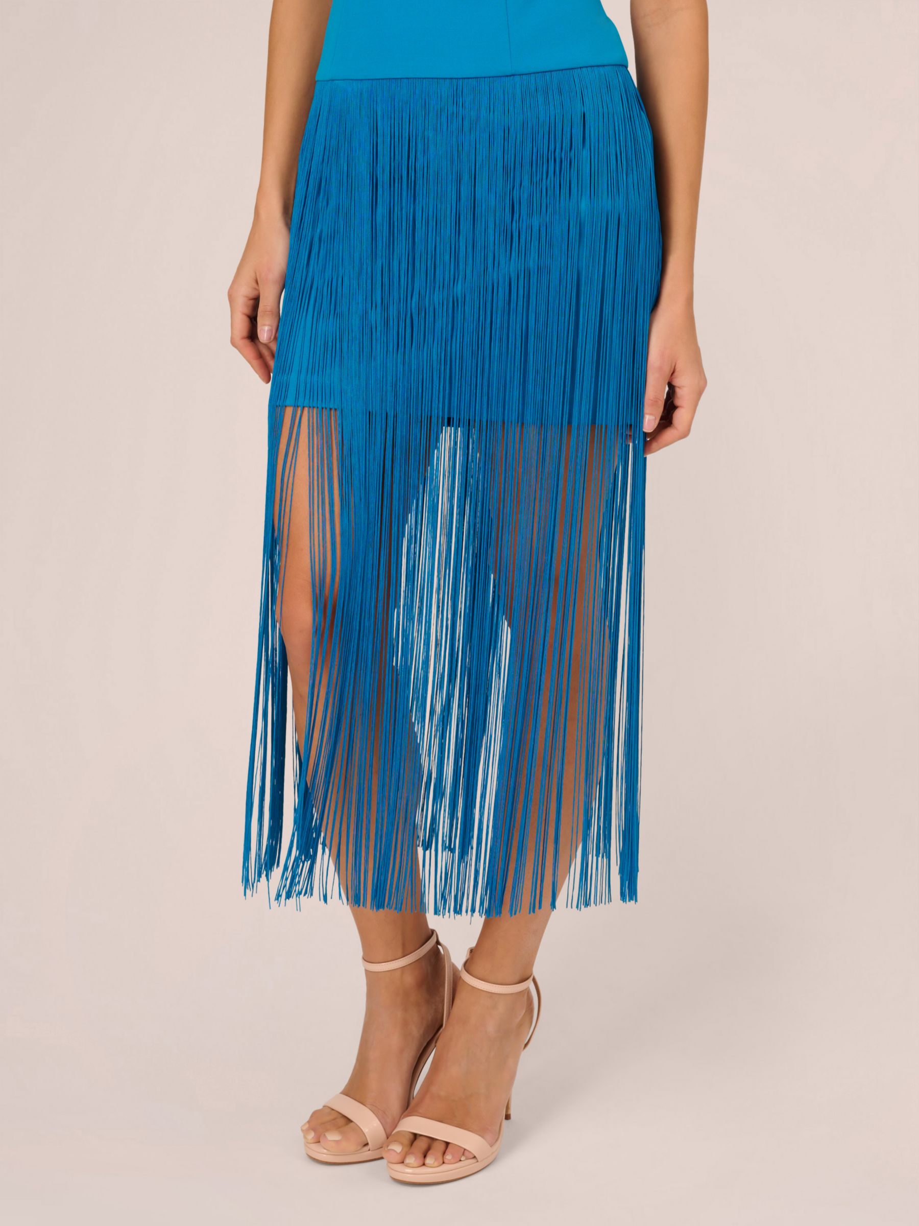 Adrianna by Adrianna Papell Knit Crepe Fringe Dress, Deep Cerulean, 8