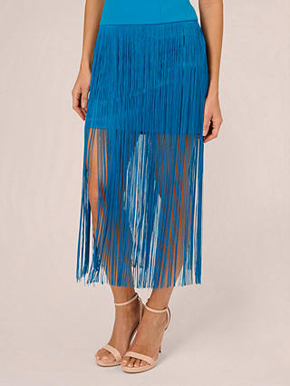 Adrianna by Adrianna Papell Knit Crepe Fringe Dress, Deep Cerulean
