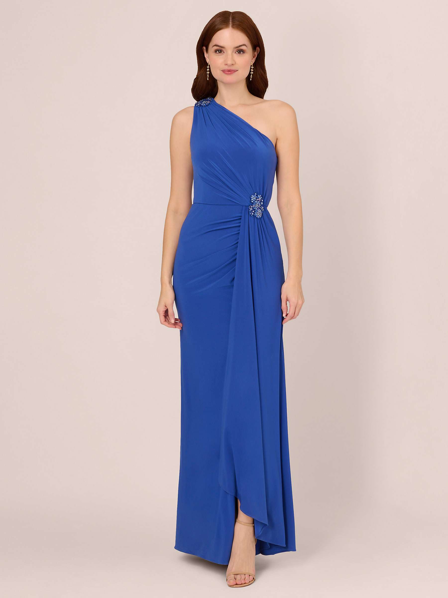 Buy Adrianna Papell One Shoulder Embellished Jersey Maxi Dress, Brilliant Sapphire Online at johnlewis.com