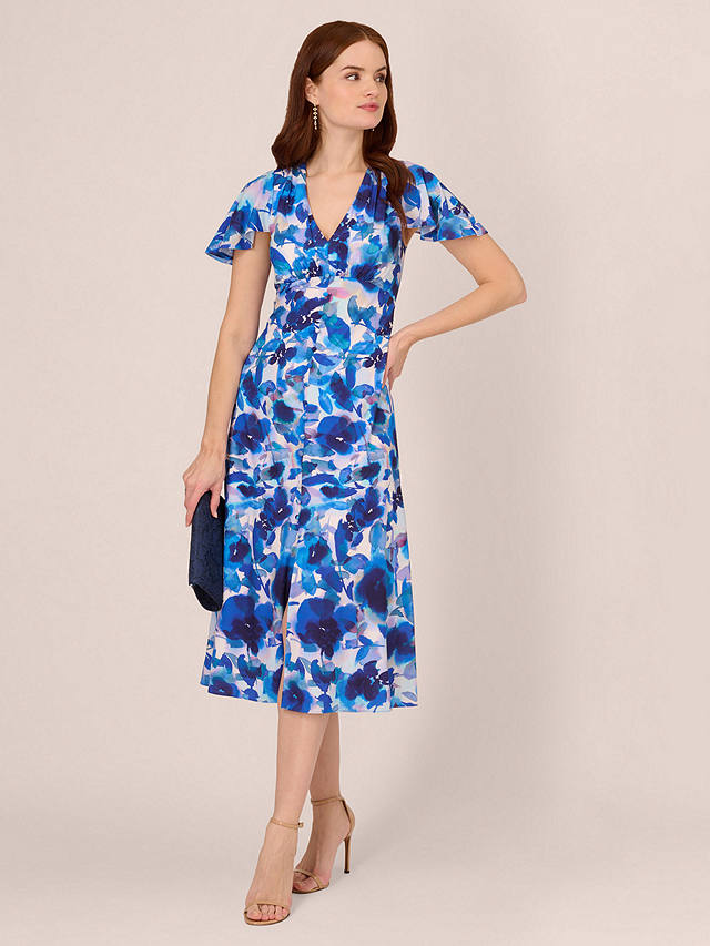 Adrianna Papell Floral Midi Chiffon Dress, Blue/Multi