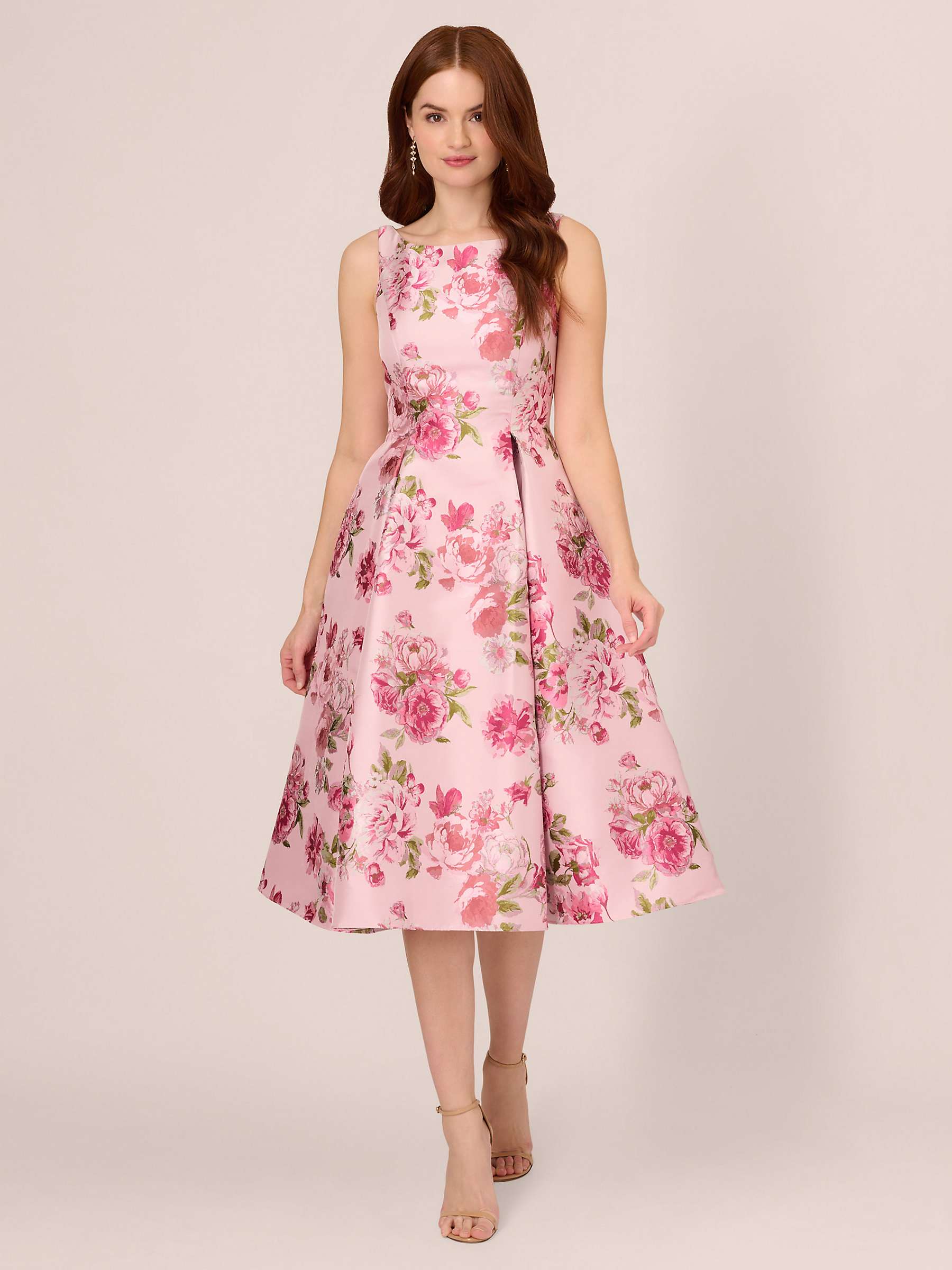 Buy Adrianna Papell Floral Jacquard Flared Dress, Blush/Multi Online at johnlewis.com