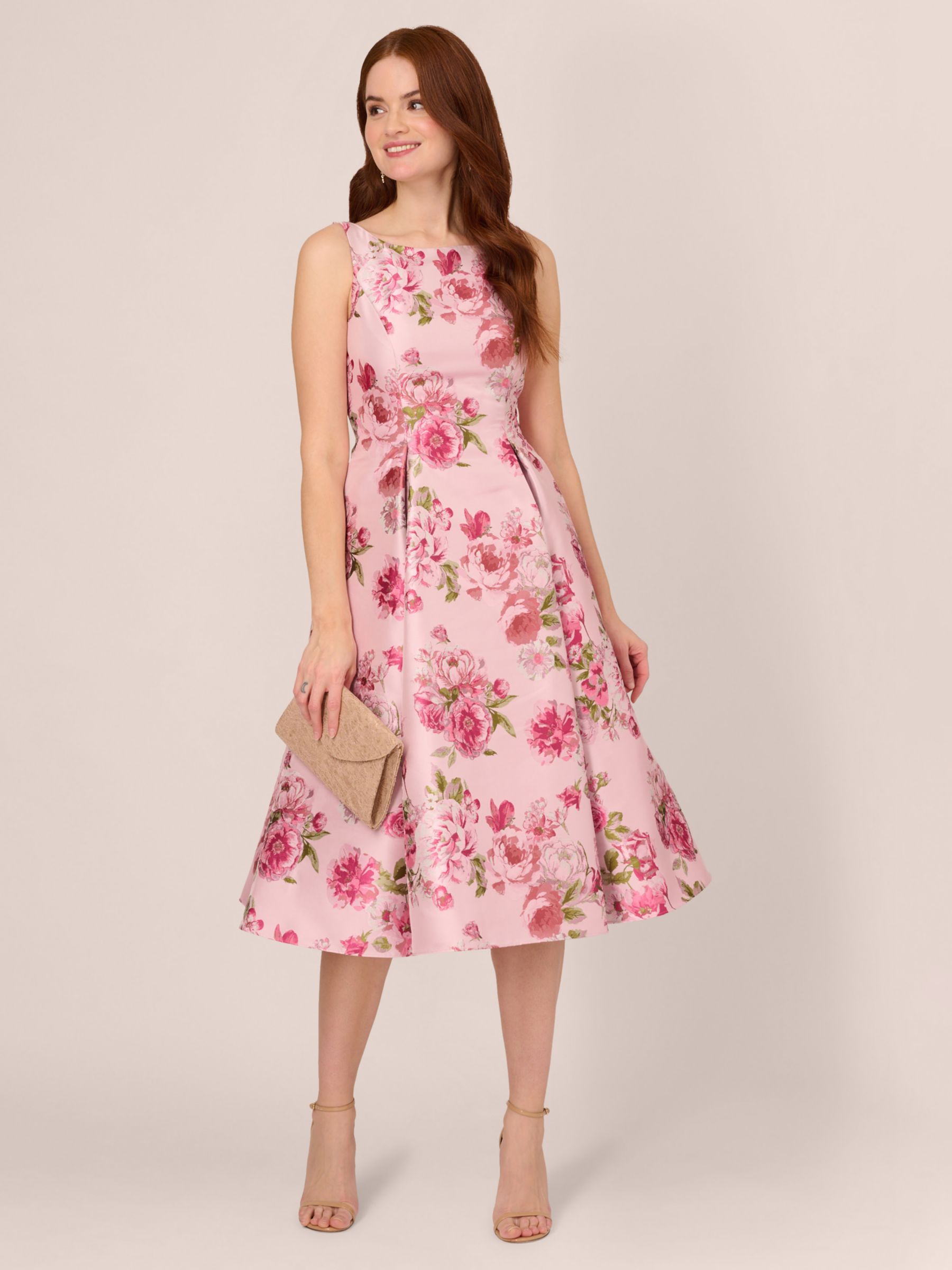 Adrianna Papell Floral Jacquard Flared Dress Blush Multi at John