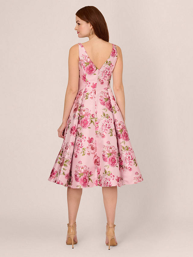 Adrianna Papell Floral Jacquard Flared Dress, Blush/Multi