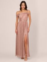 Adrianna Papell Crinkle Metallic Maxi Dress Petal Gold at John