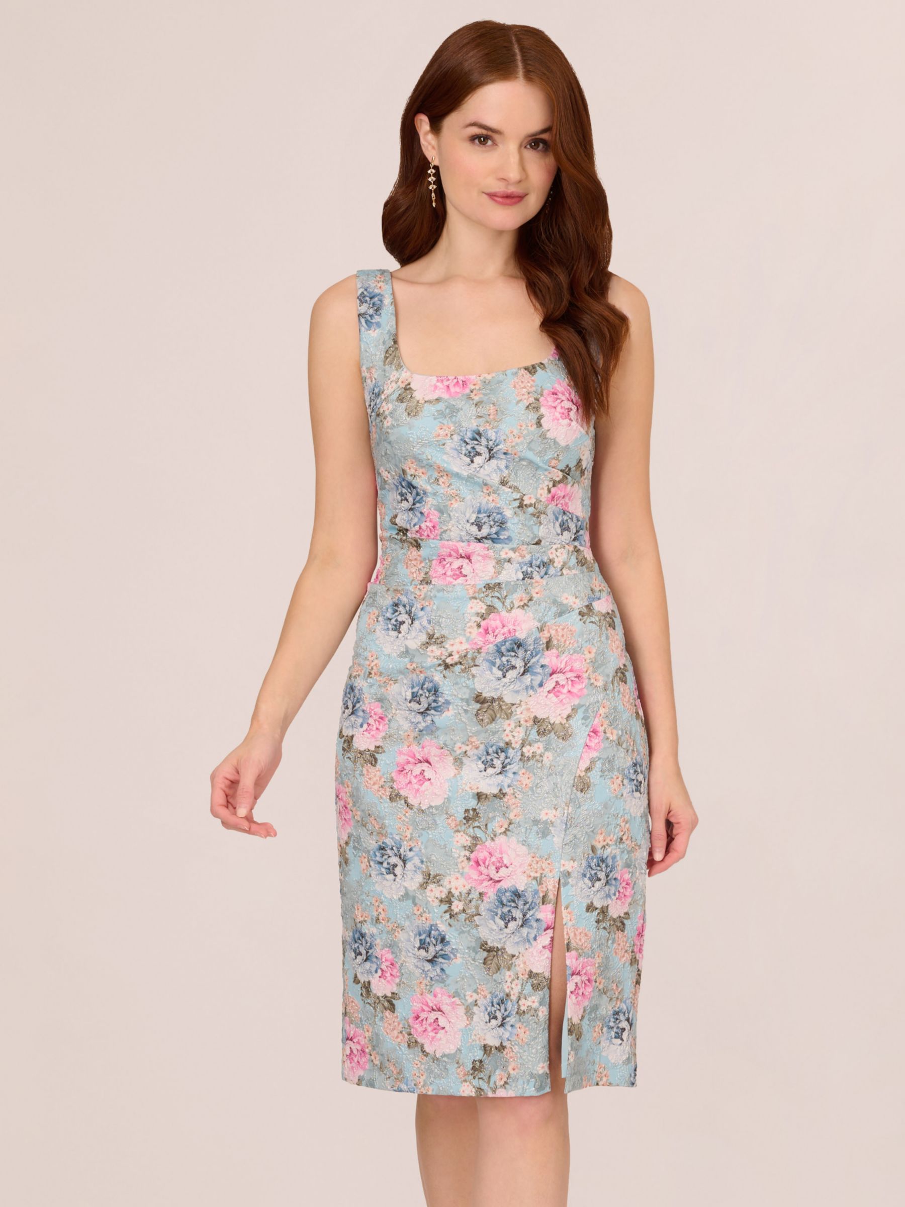 Adrianna Papell Floral Jacquard Matelasse Dress, Blue/Multi, 6