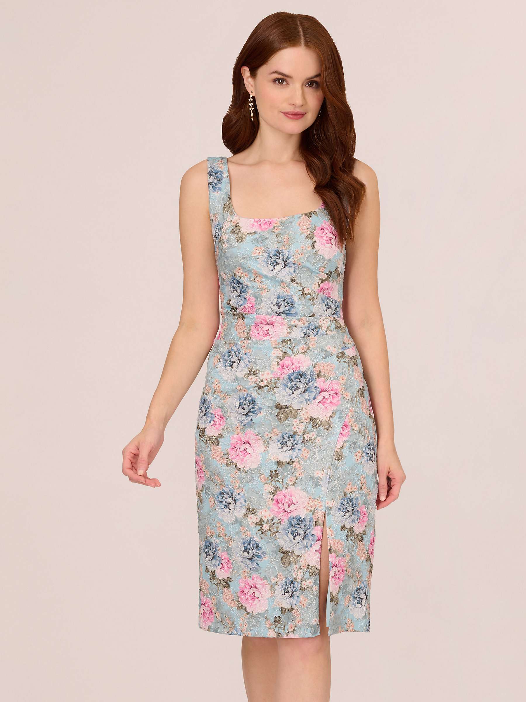 Buy Adrianna Papell Floral Jacquard Matelasse Dress, Blue/Multi Online at johnlewis.com