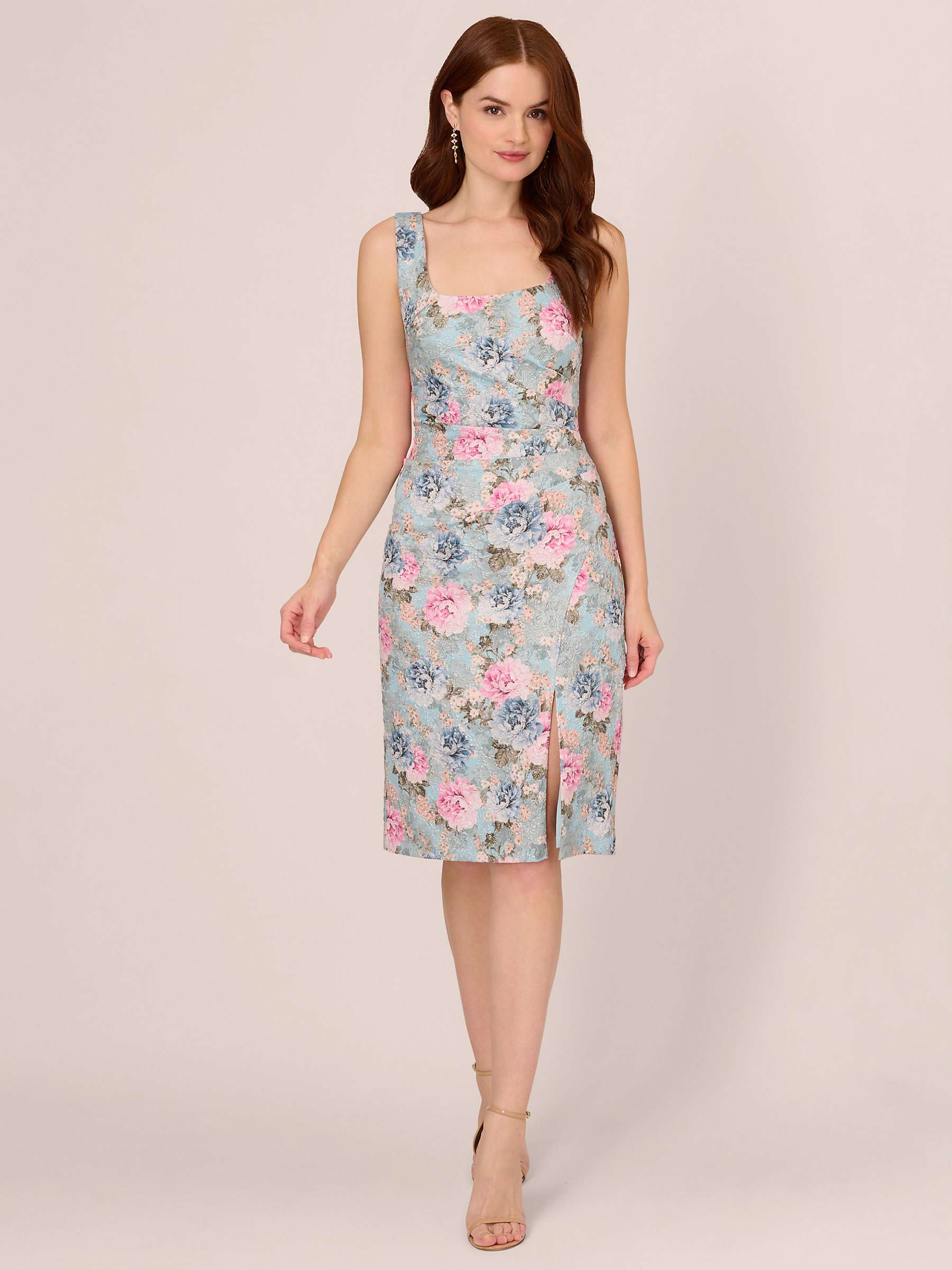 Buy Adrianna Papell Floral Jacquard Matelasse Dress, Blue/Multi Online at johnlewis.com