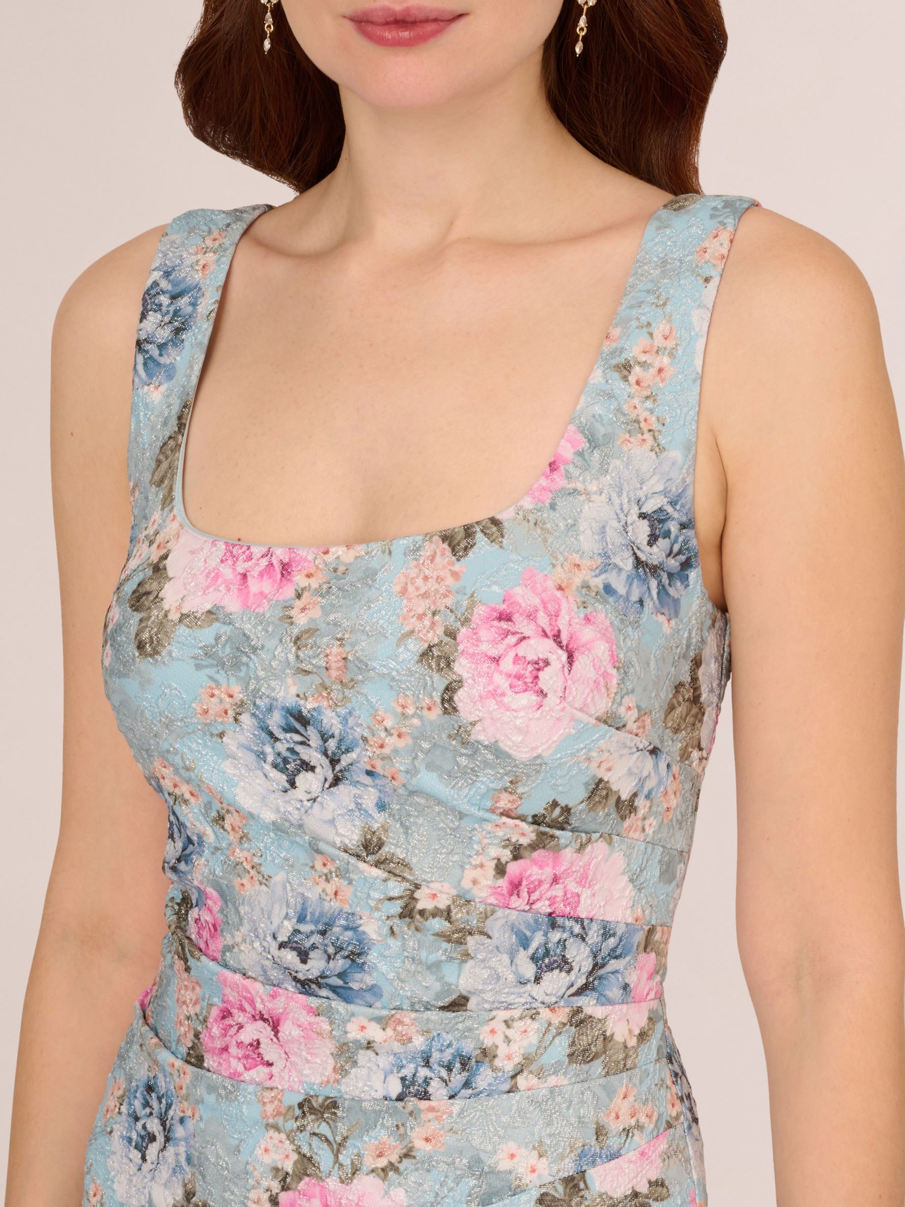 Adrianna Papell Floral Jacquard Matelasse Dress, Blue/Multi, 8