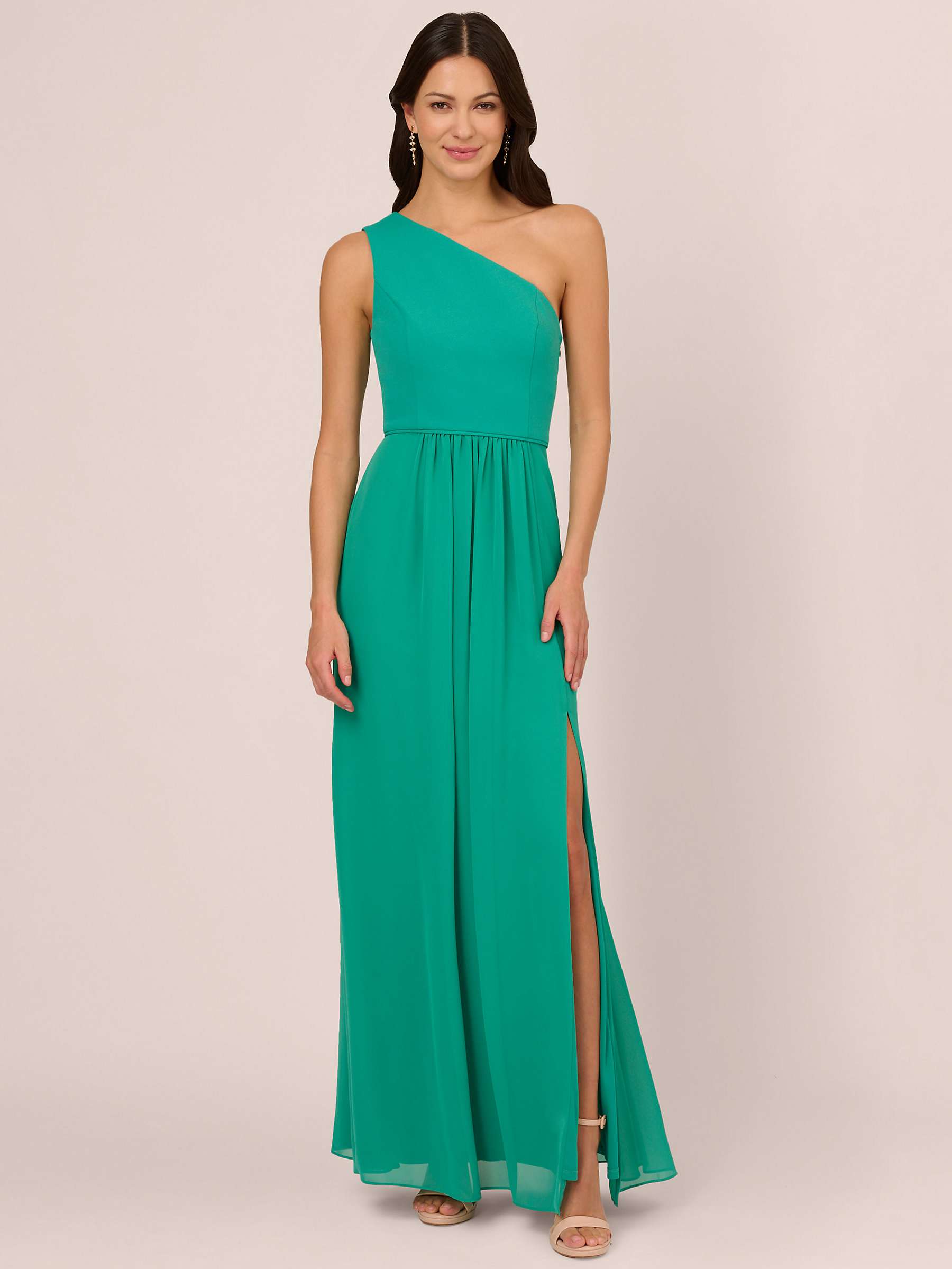 Buy Adrianna Papell One Shoulder Chiffon Maxi Dress, Botanic Green Online at johnlewis.com