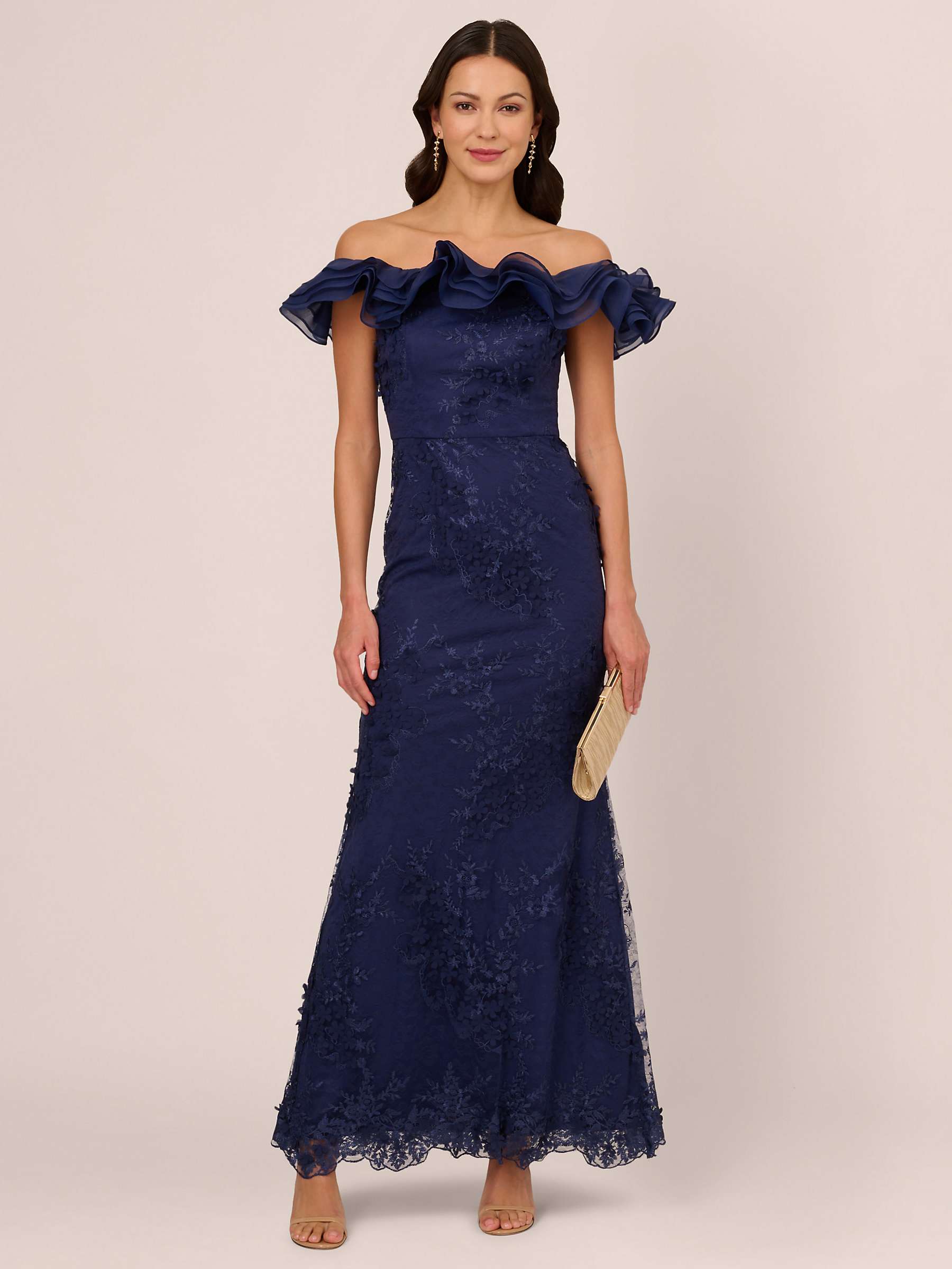 Buy Adrianna Papell Floral Ruffle Maxi Dress, Light Navy Online at johnlewis.com