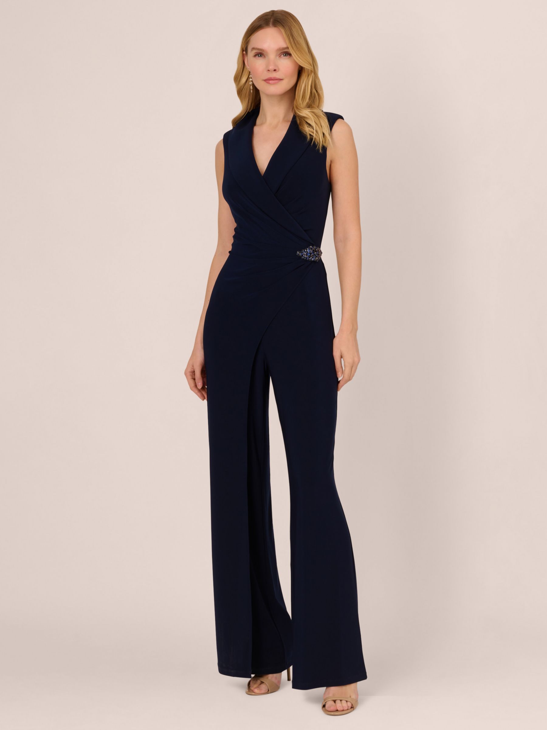 Adrianna Papell Metallic Crinkle Jumpsuit, Taupe/Pink at John Lewis &  Partners