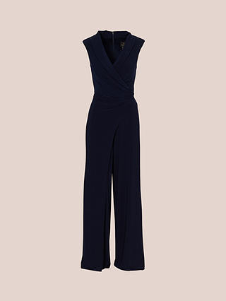 Adrianna Papell Embellished Tuxedo Jersey Jumpsuit, Midnight