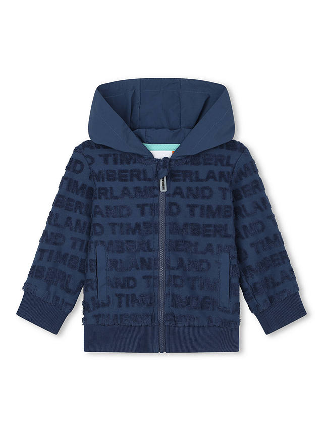 Timberland Baby Fancy Logo French Terry Zip Through Hooded Cardigan, Blue