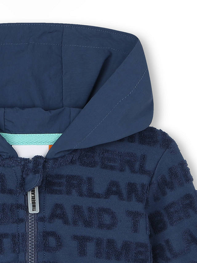 Timberland Baby Fancy Logo French Terry Zip Through Hooded Cardigan, Blue