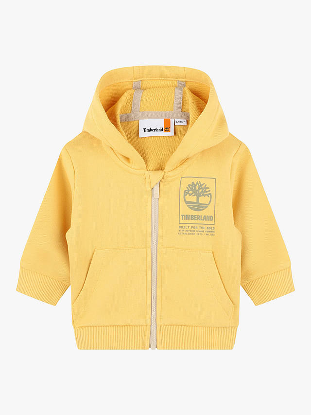 Timberland Baby Logo French Terry Zip Through Hooded Cardigan, Yellow