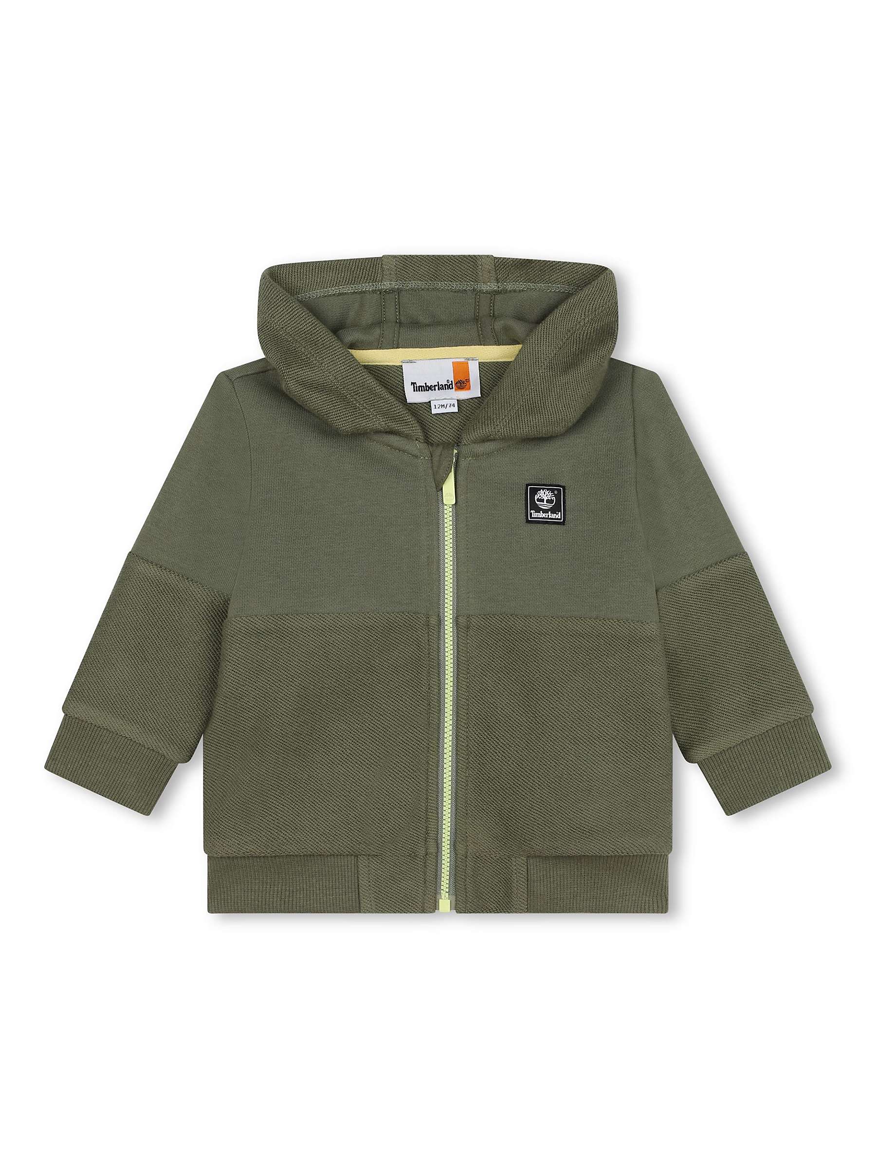 Buy Timberland Baby Logo French Terry Hooded Zip Through Cardigan, Green Online at johnlewis.com