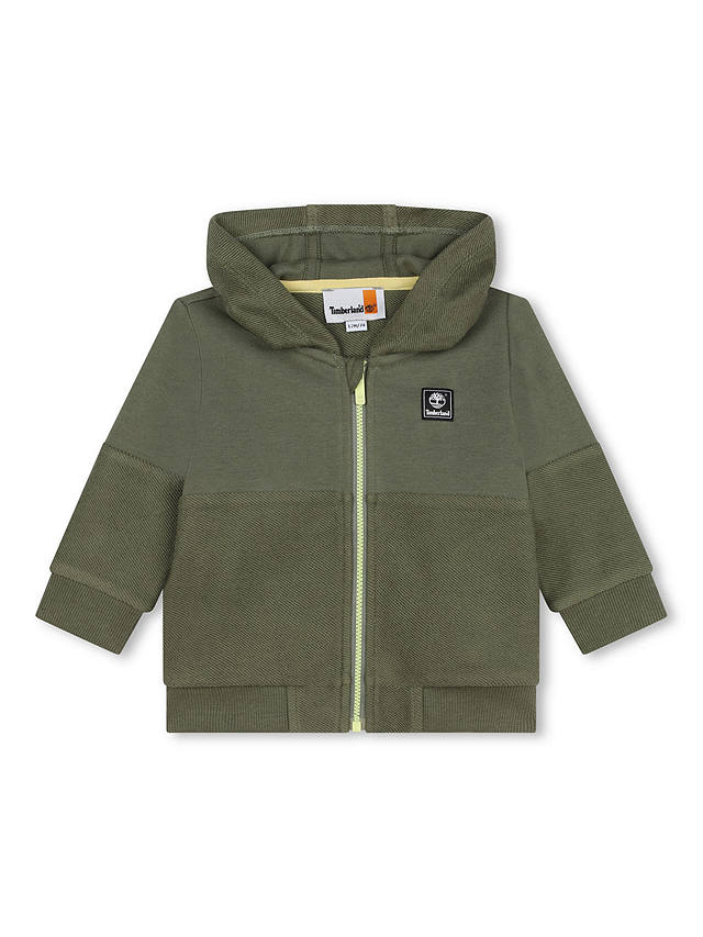 Timberland Baby Logo French Terry Hooded Zip Through Cardigan, Green
