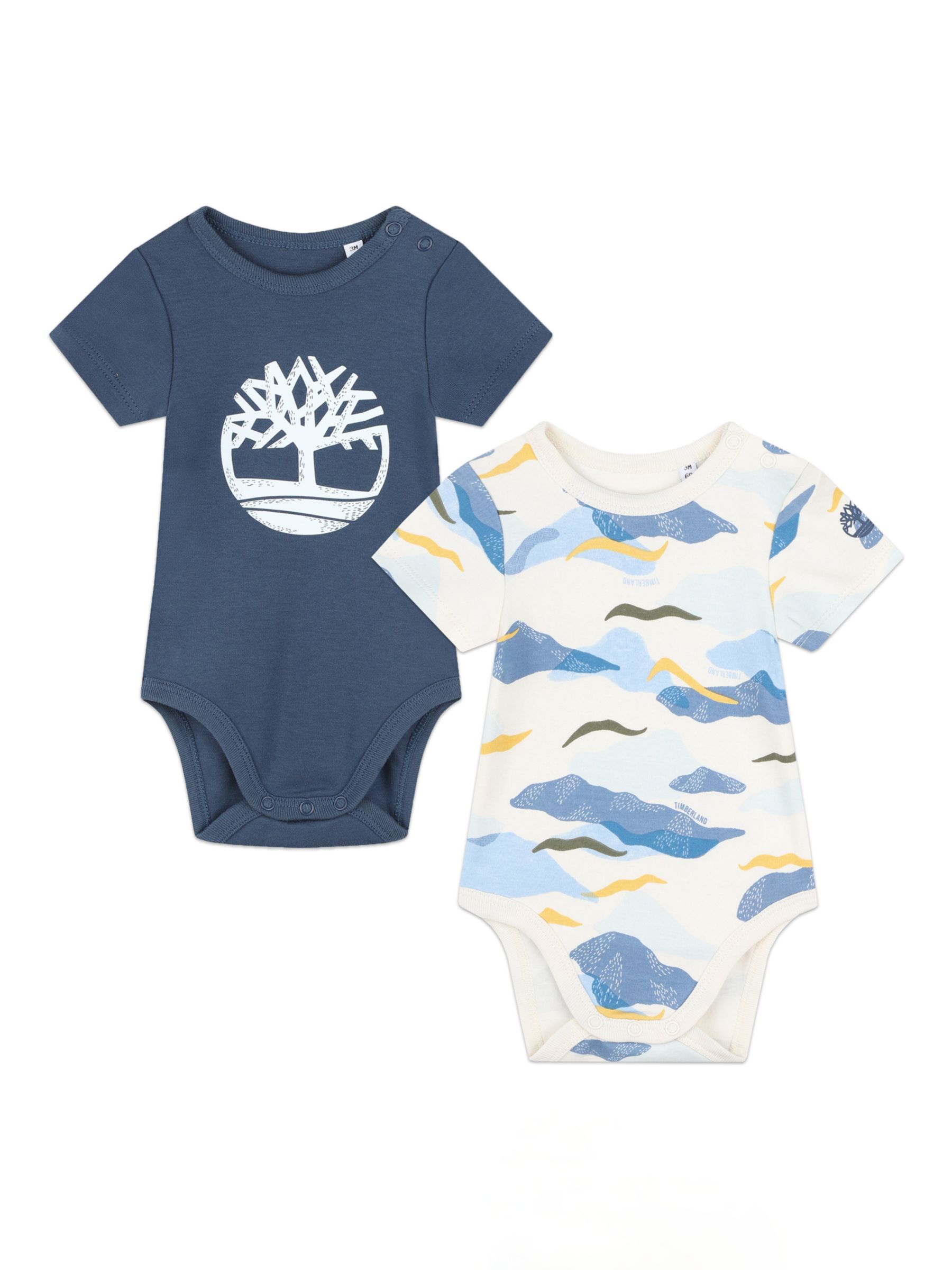 Timberland Baby Logo & Abstract Print Bodysuits, Pack Of 2, Blue/Multi, 3 months