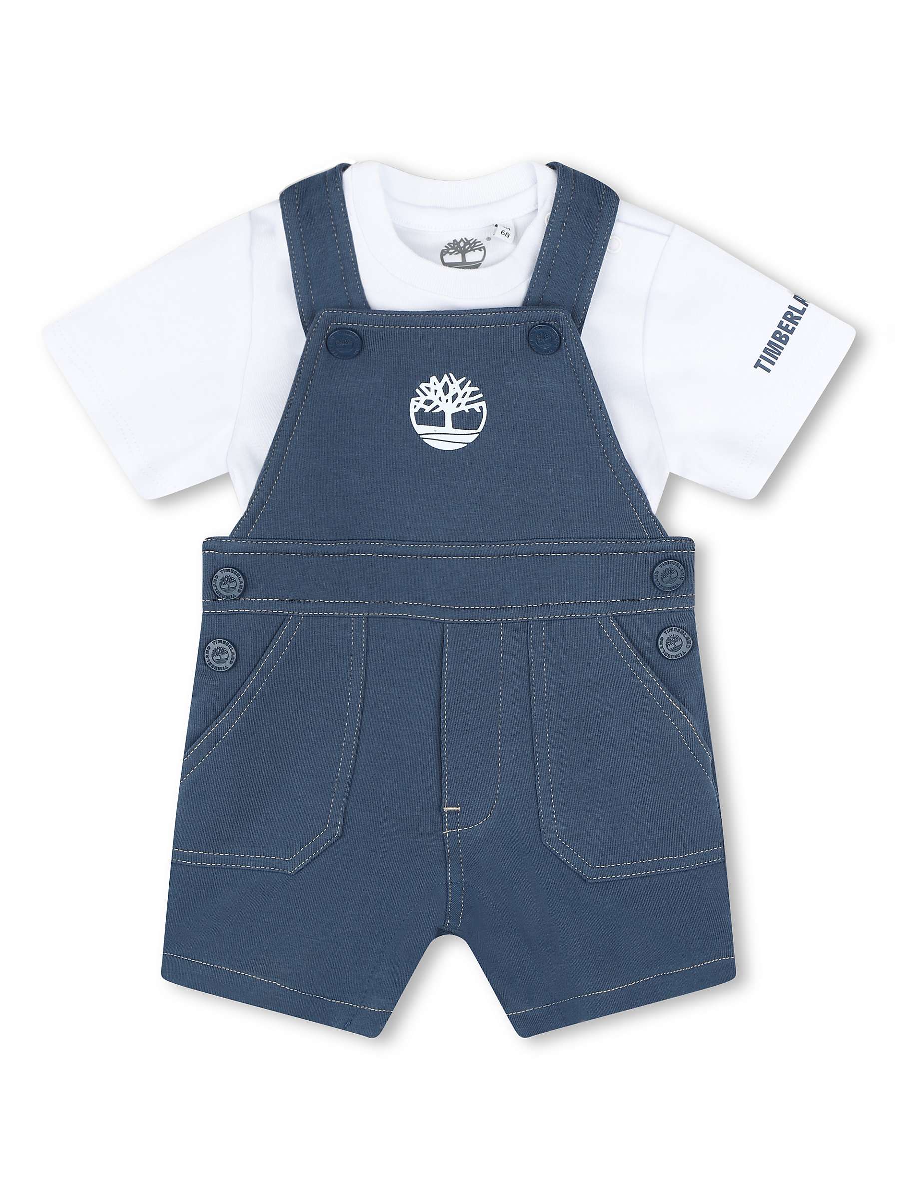 Buy Timberland Baby Logo French Terry Dungarees & T-Shirt Set, Blue/Multi Online at johnlewis.com