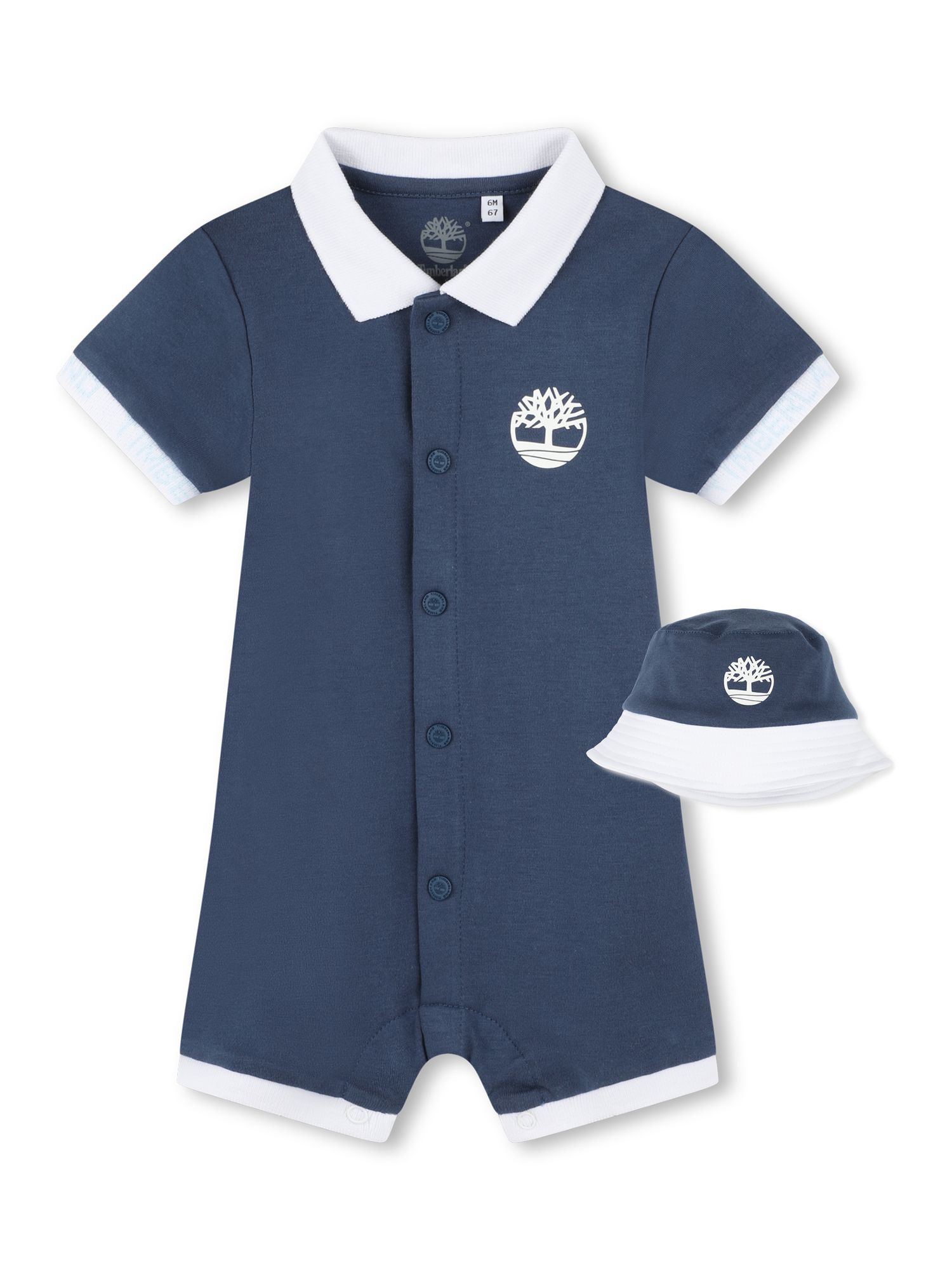 Timberland Baby Overalls & Reversible Hat Set, Navy/White, 3 months