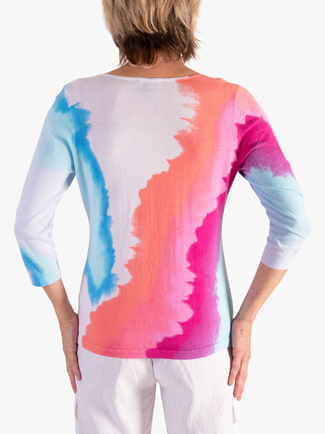 chesca Watercolour Pastels Fine Knit Jumper, White/Multi, 12-14