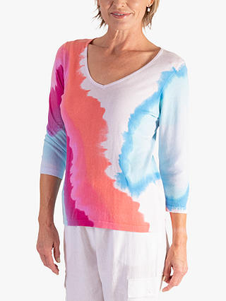 chesca Watercolour Pastels Fine Knit Jumper, White/Multi