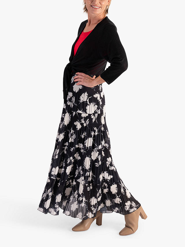chesca Floral Print Pleated Tiered Maxi Skirt, Black/White