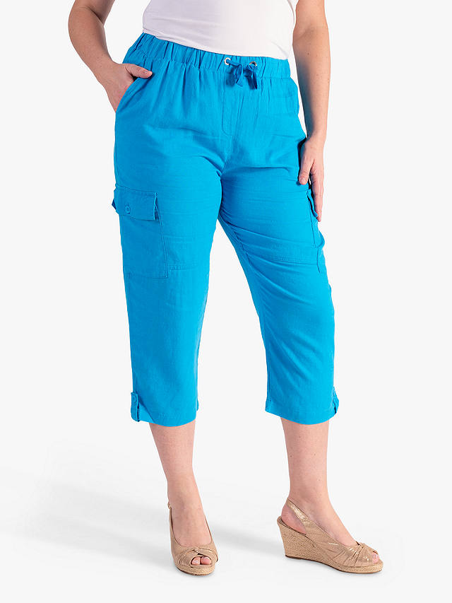chesca Mid Length Linen Trousers, Turquoise