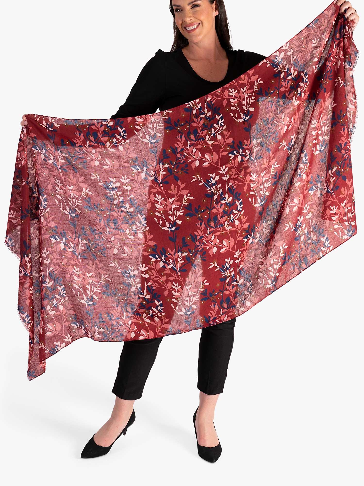 Buy chesca Leaf Print Scarf, Berry/Multi Online at johnlewis.com