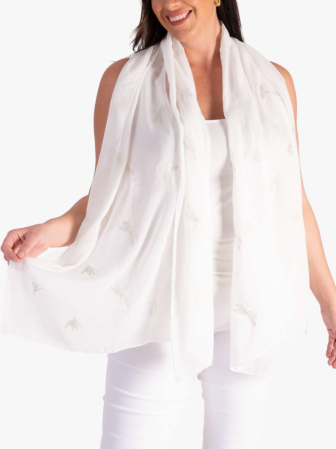 Buy chesca Voile Emboidered Dragonflies Scarf, White Online at johnlewis.com
