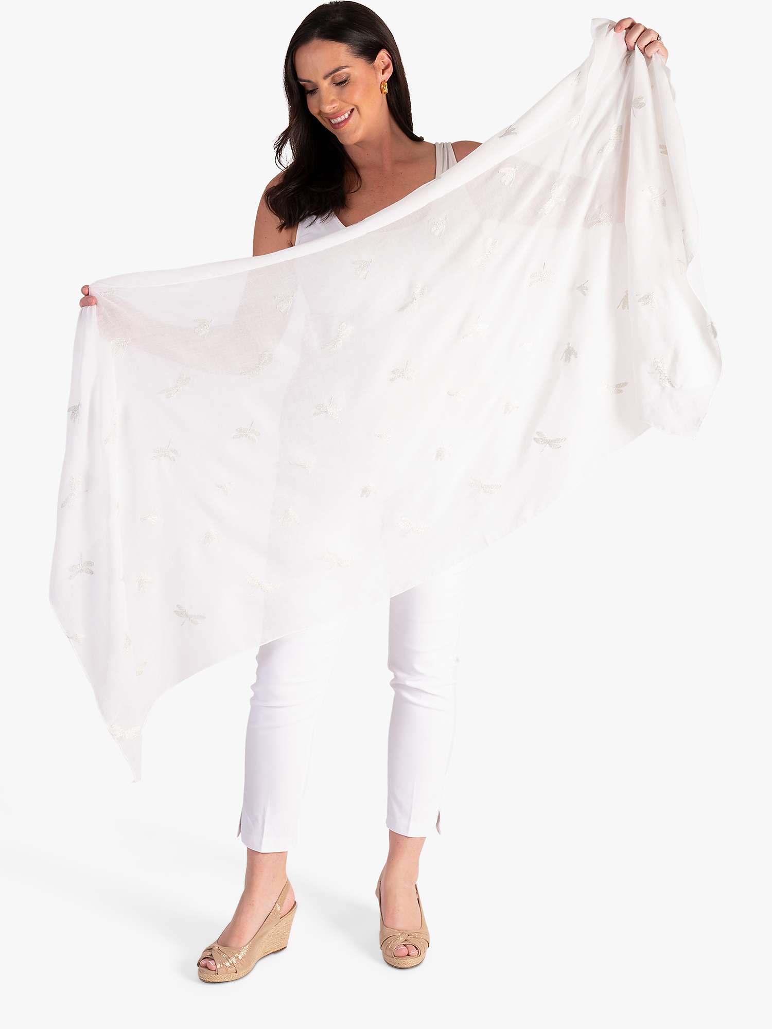 Buy chesca Voile Emboidered Dragonflies Scarf, White Online at johnlewis.com