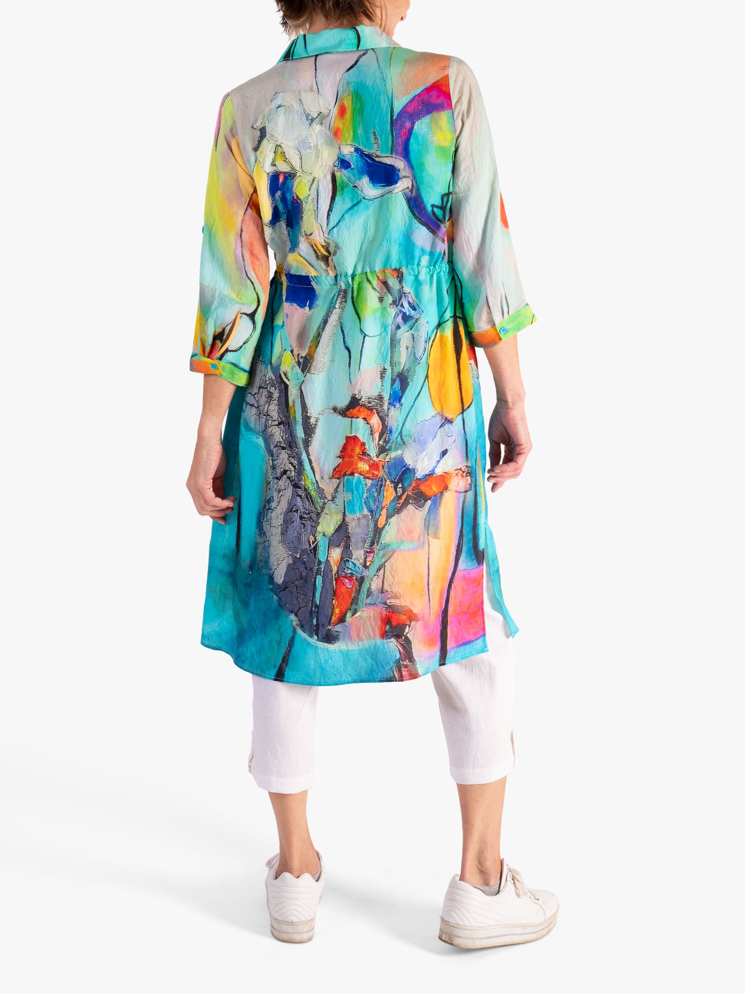 chesca Abstract Painted Garden Flower Print Shirt Dress, Aqua/Multi, 12-14