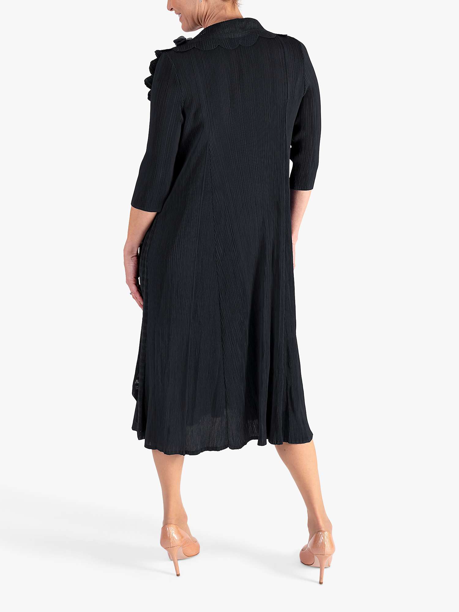 Buy chesca Applique Chiffon Flower Pleated Dress, Black Online at johnlewis.com