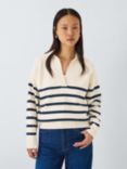 John Lewis Stripe Open Collar Cotton Blend Jumper, White/Multi