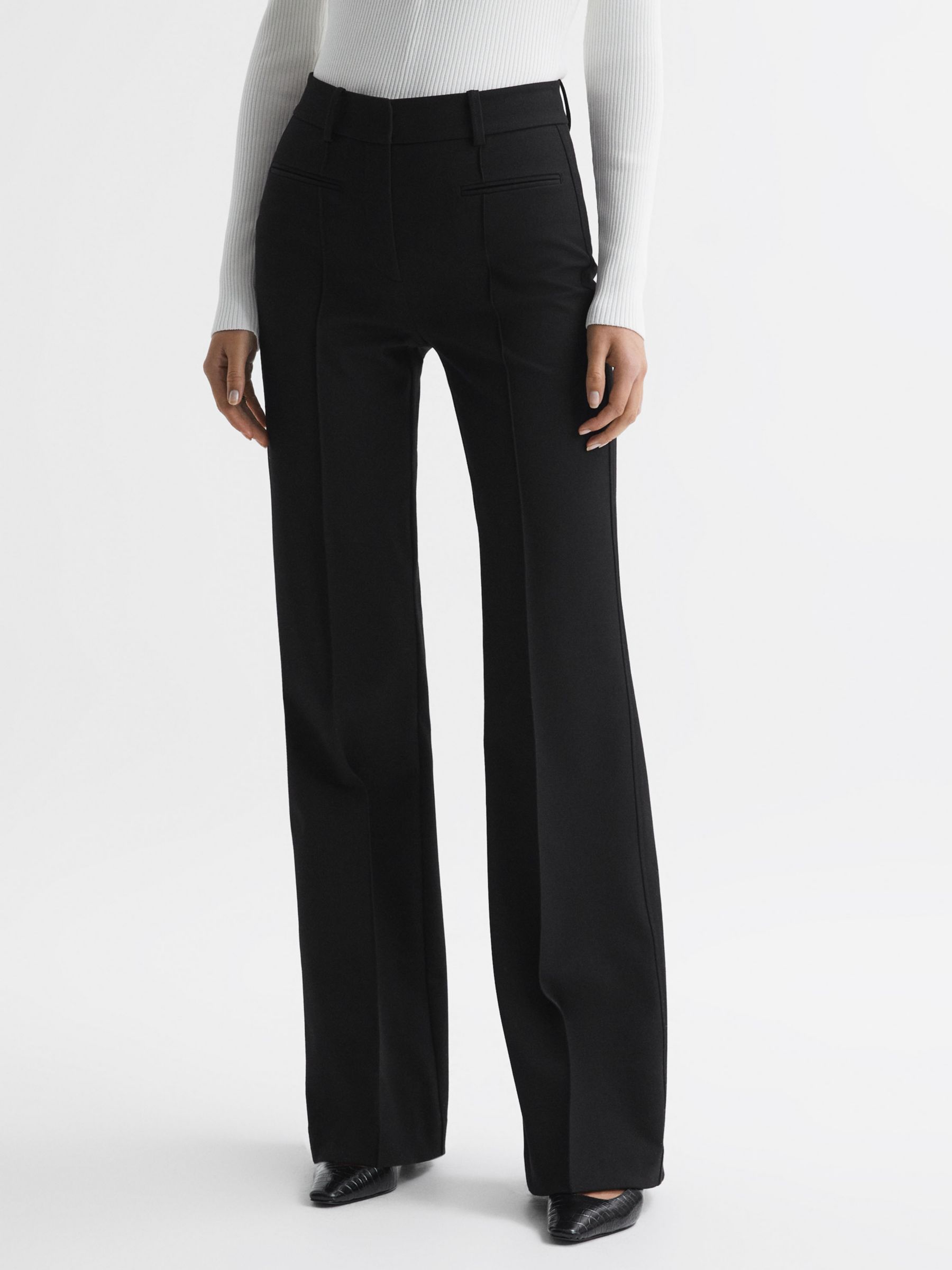 Reiss Claude Flared Tailored Trousers, Black at John Lewis & Partners