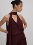 Reiss Tayla Satin Wrap Halterneck Midi Dress, Burgundy