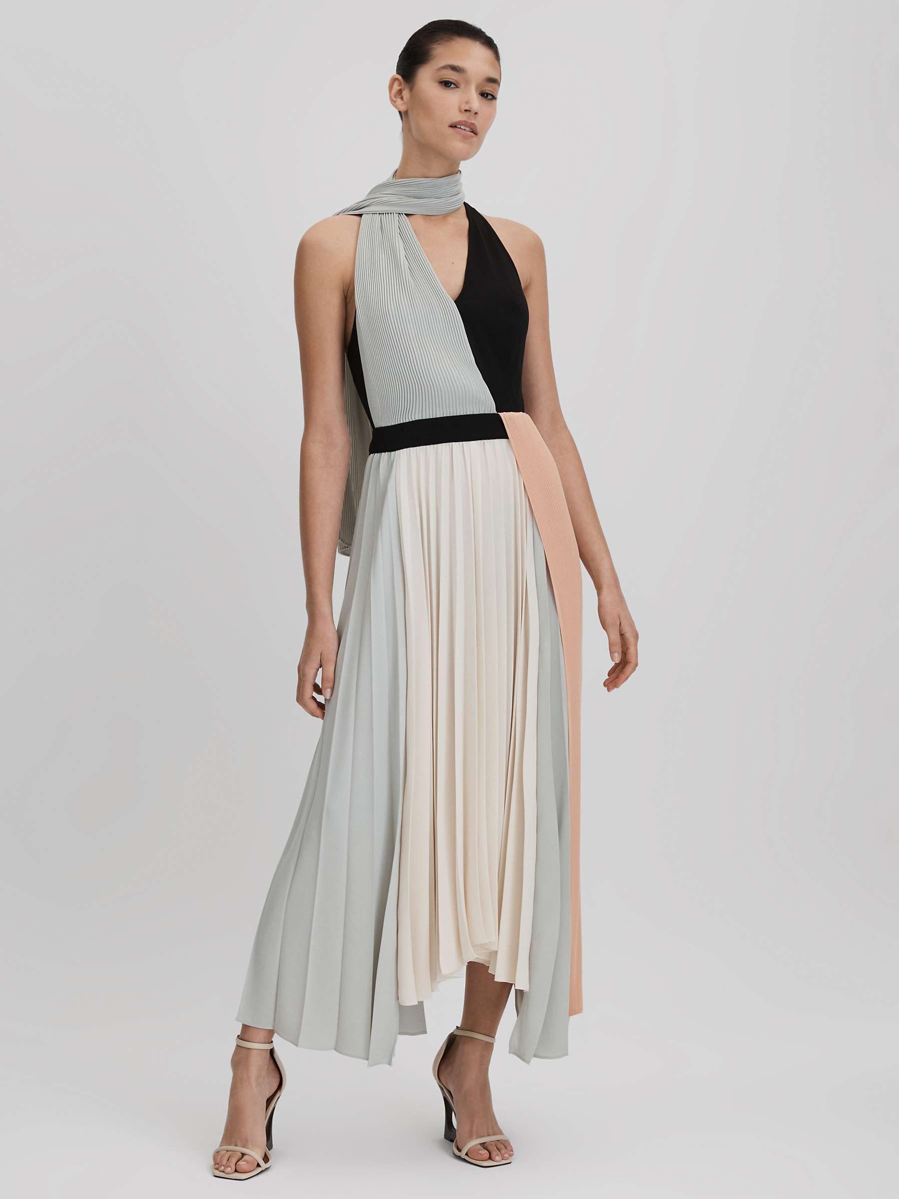 Buy Reiss Zadie Pleated Colour Block Maxi Dress, Cream/Multi Online at johnlewis.com