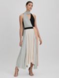 Reiss Zadie Pleated Colour Block Maxi Dress, Cream/Multi, Cream/Multi