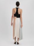 Reiss Zadie Pleated Colour Block Maxi Dress, Cream/Multi, Cream/Multi