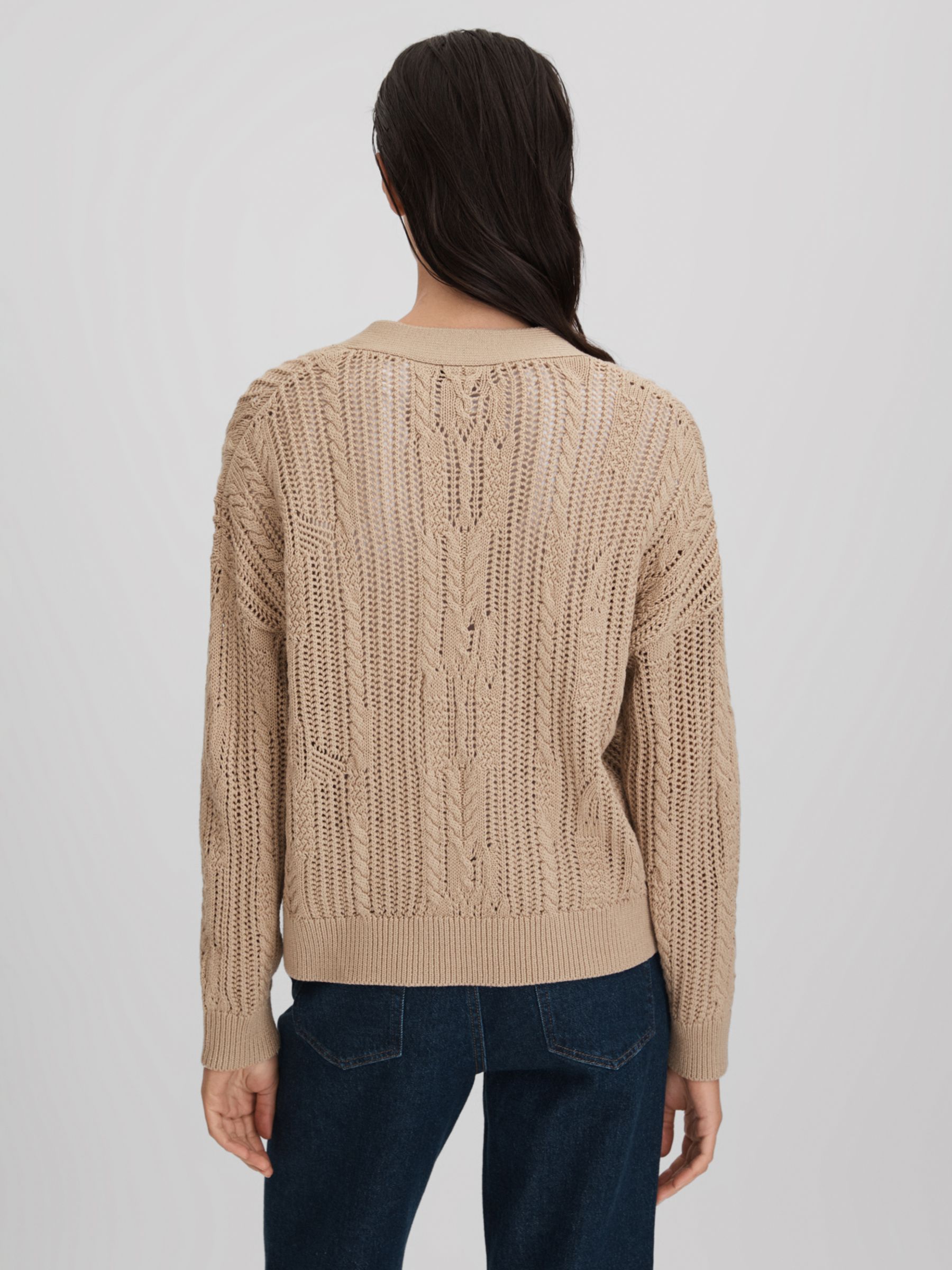 Buy Reiss Tiffany Open Stitch Cardigan, Stone Online at johnlewis.com